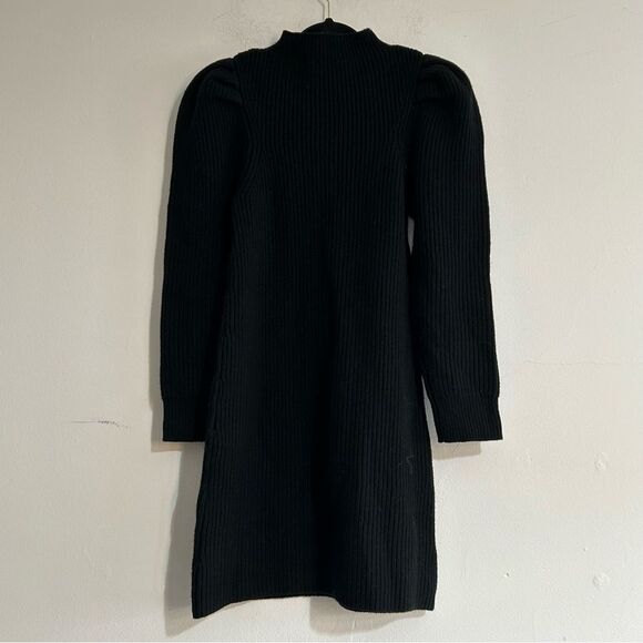 Sandro Puff Sleeve Ribbed Knit Wool Sweater Dress in Black Size 36 US Small 4 - Picture 4 of 11